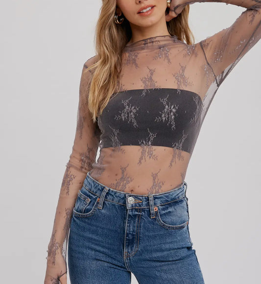 Floral embroidered mesh top