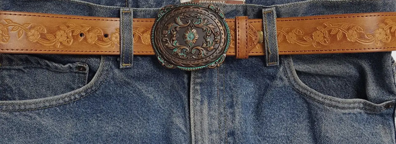 Vintage floral genuine leather belt