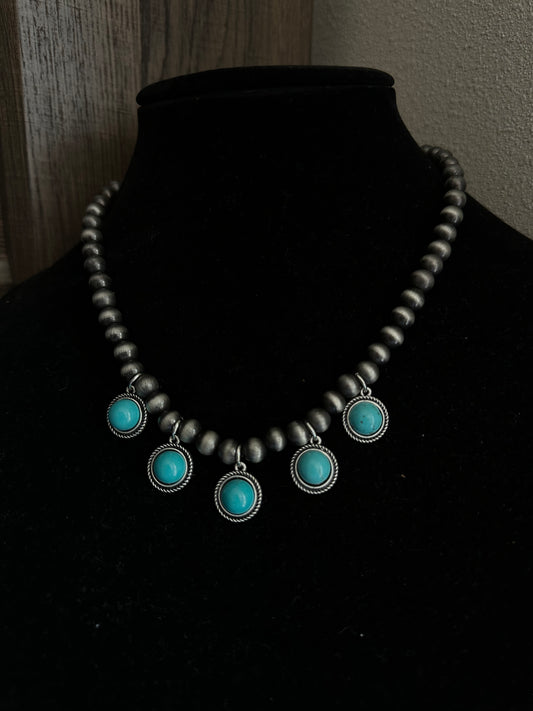Handmade blue pearl necklace