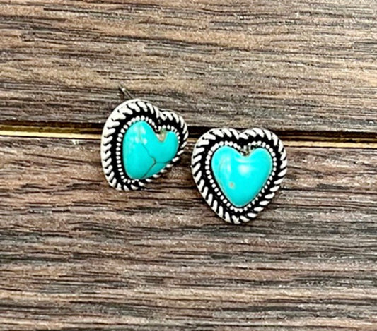 Heart faux turquoise stud earrings